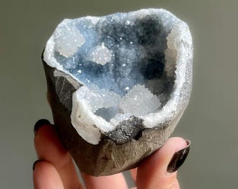 Shimmering Blue Chalcedony Apophyllite Druzy Crystal Specimen | Stilbite + Stalactites | Rare Zeolite Cluster