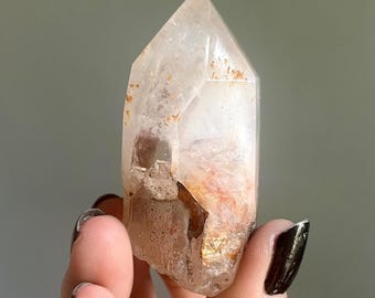 Snow Rose Dreamcoat Lemurian Phantom Quartz Channeling Crystal + Gold Record Keeper | Pink Lithium + Red Amphibole | Rutile + Druzy