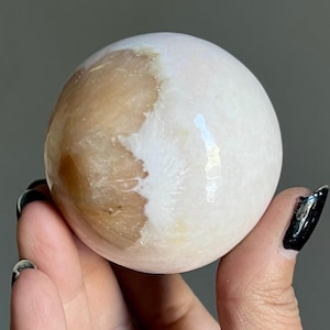 Pink Scolecite Peach Stilbite Sphere: Synergy 12 Zeolite Crystal