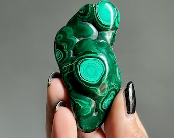 Natural Congo Malachite Crystal Freeform | Semi Polished Malachite Palm Stone + Malachite Eyes | Ethically Mined + Heart Crafted