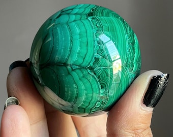 Heart • Natural Malacite Crystal Sphere | Hand Polished Congo Malachite | Eyes + Banding | Untreated Malachite | Family Run Mining