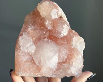 Rare Pink Apophyllite Chalcedony Crystal Cathedral + Stilbite | Diamond Apophyllite + Peach Stilbite on Pink Chalcedony Matrix