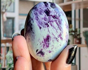 Rare Kammererite Crystal Palm Stone | Hand Polished Kammererite + Serpentine | Artisan Meditation Stone | Heart of the Violet Ray