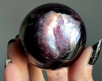 Fire • Gem Lepidolite Sphere | High Quality Purple Mica + Red Lepidolite | Rare Find | Large Lithium Crystal Sphere | Rainbow Flash