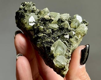Rare Forest Epidote Quartz Cluster | Green Fairy Druzy, Dow Crystals, Phantoms | Hakkari Turkey