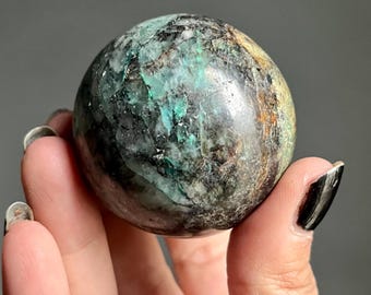 Quantum Quattro Sphere | Dioptase Shattuckite + Malachite Chrysocolla + Smoky Quartz | Ethically Sourced Namibian Crystal Sphere