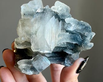 Blue Apophyllite Chalcedony Stalactite Crystal Specimen | Clear Diamond Apophyllite Cluster | Blue Chalcedony + Apophyllite Druzy
