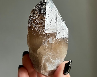 Natural Smoky Citrine Lemurian Quartz Point | White Amphibole Phantom Crystal, Record Keepers