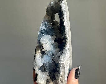 Blue Apophyllite Chalcedony Stalactite Druzy Crystal Cathedral with Stilbite from India