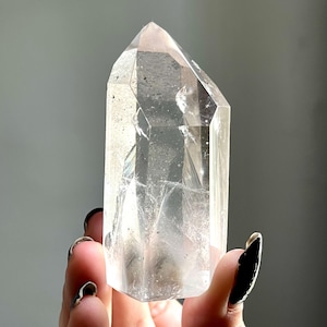 Phantom Gray Lithium Silver Lemurian Quartz | Water Clear Prism Crystal Point | Star Marks + Keys | Corinto, Brazil