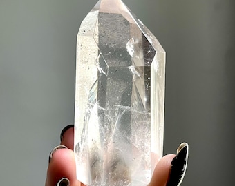 Gray Lithium Silver Lemurian Phantom Quartz | Water Clear Prism Quartz Crystal Point | Generational Phantoms + Star Marks + Keys