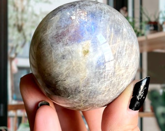 Sacred Sunstone Moonstone Crystal Sphere | Tanzanian Sunstone | High Grade Rainbow Sunstone + Blue Flash | Sacred Union Sun + Moon