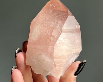 Scarlet Temple Pink Lemurian Quartz Crystal with RARE Nine Sided Face | 334g | Record Keepers + Geometric Keys | Rainbows + Etching