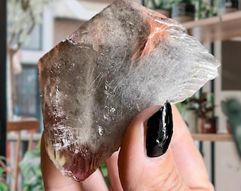 Gray Lithium Red Amphibole Quartz + Rutile | Lithium Quartz Crystal Freeform | Semi Polished | Fibrous Rutiled Quartz from Brazil