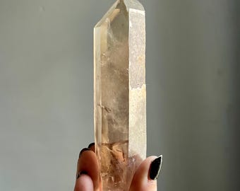 Pink Green Phantom Citrine Lemurian Quartz | Lithium Chlorite Laser Crystal Point