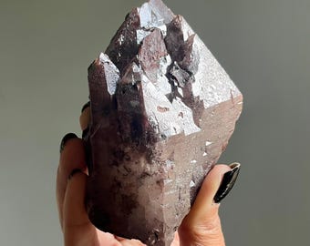 Elestial Red Dragon Lithium Quartz Crystal | Trigonic Record Keepers, Phantoms, Specularite Druzy (291g) Amazonas, Brazil