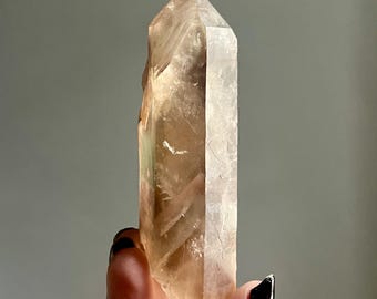 Pink Green Phantom Citrine Lemurian Quartz | Chlorite Lithium Isis Crystal Point from Brazil