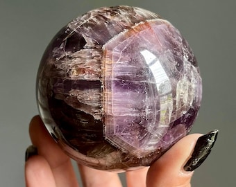 Sacred Super Seven Melody Stone | 74mm Large Crystal Sphere | Phantom Amethyst + Cacoxenite + Red Rutile | Espírito Santo, Brazil