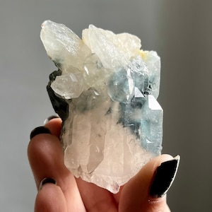 Electric Blue Tara Elestial Quartz Crystal | Indicolite Rutile + Reibeckeite Tourmaline | Natural Lithium + Cathedral Quartz Growth