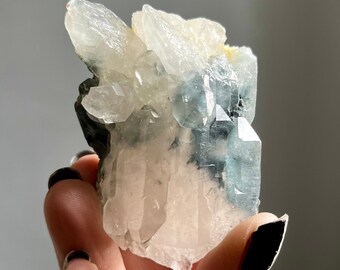 Electric Blue Tara Elestial Quartz Crystal | Indicolite Rutile + Reibeckeite Tourmaline | Natural Lithium + Cathedral Quartz Growth
