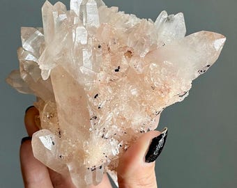 Coral Sunset Pink Lemurian Quartz Cluster | 697g | Rare Large Crystal Specimen from Brazil