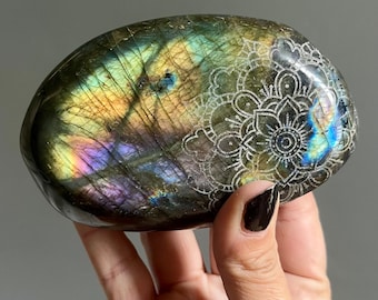 Large Sacred Spectrolite Labradorite Stone Mandala Talisman | OOAK Rainbow Labradorite Mandala Meditation Crystal Statement Piece