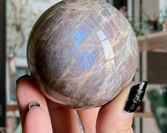 Sacred Sunstone Moonstone Crystal Sphere | Tanzanian Sunstone | High Grade Rainbow Sunstone + Blue Flash | Sacred Union Sun + Moon
