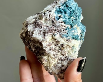 Paraiba Blue Tourmalined Quartz + Purple Lepidolite Lithium Mica | Unicorn Stone | 339g | Electric Blue Indicolite Crystal Specimen