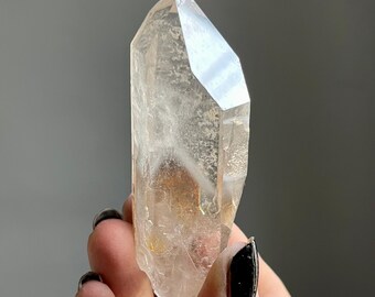 Extraordinary Gray Lithium Phantom Lemurian Quartz + RARE Record Keeper Manifestation | Prism Quartz Channeling Crystal Point + Hematite