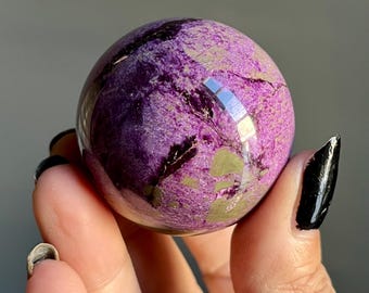 Rare Purple Stichtite Serpentine + Kammererite Crystal Sphere | 45mm | Hand Polished Atlantisite Stone from Tasmania