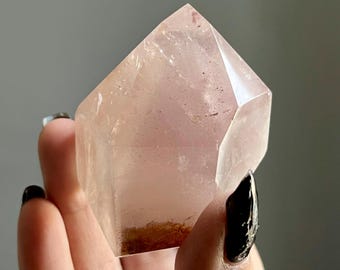 Dow Pink Lithium Phantom Quartz | Inner Child + Hematite | Semi Polished Lithium Quartz Dow Crystal Point + Generational Phantoms