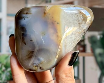 Dendritic Agate + Purple Chalcedony Meditation Stone w/ Blue Agate + Girasol Opalescence | Root + Shadow | Large Crystal Freeform