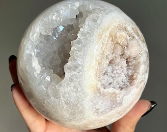 Pink Amethyst Elestial Quartz Sphere + Chalcedony | Green Jasper + Pink Chalcedony Stalactite Druzy | 4 LB Very Large Crystal Sphere