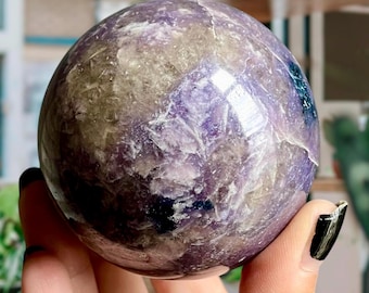 Indicolite Citrine Unicorn Stone Sphere | Lepidolite Lithium w/ Blue + Rubellite Tourmaline | 489g Large Pegmatite Crystal Sphere