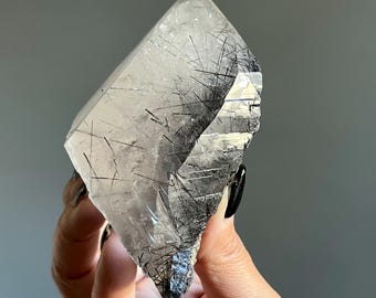 Rare Black Tourmaline Lemurian Quartz | Rutilated, Record Keeper Crystal | Diamantina Brazil