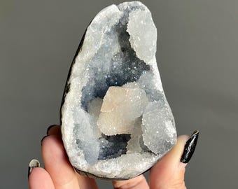 Rare Blue Apophyllite Chalcedony + Peach Calcite | Blue Chalcedony + Clear Diamond Apohyllite Cluster | Zeolite Crystal Specimen