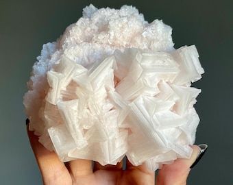 Sacred Pink Halite Crystal Cluster | Trona Matrix Mineral Salt, 529g