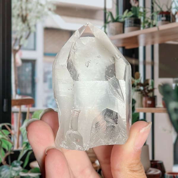 White Phantom Lemurian Seed Quartz Crystal Point | Large Lemurian Quartz w/ Kaolinite Clay | Brazilian Lemurian Crystal Specimen