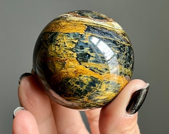 Chatoyant Blue Pietersite Crystal Sphere | Amphibole Rutile, Flash | Tempest Stone | Namibia, South Africa