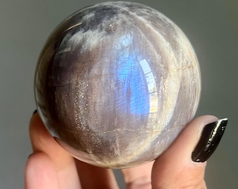 Arusha Sunstone Moonstone Sphere | Blue Flash, Rainbow Lattice, Star Asterism (60.9mm)