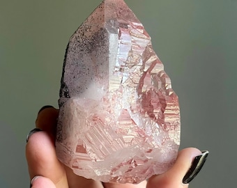 Elestial Red Dragon Phantom Quartz with Pink Lithium and Hematite | Red Dreamcoat Master Record Keeper Crystal + Specularite Druzy