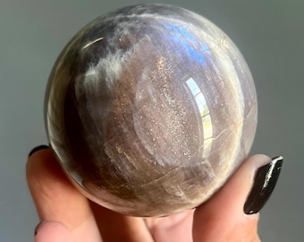 Tanzanian Sunstone Moonstone Sphere | Blue Flash + Rainbow Lattice + Asterism | Large Blue Moonstone Gold Sunstone Crystal Sphere