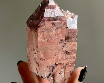 Lithium Red Dragon Quartz | 359g | Elestial Record Keeper Crystal | Pink & Red Phantoms, Specularite Druzy | Amazonas, Brazil