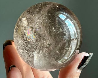 Water Clear Smoky Citrine Crystal Sphere | 61mm Natural Phantom Citrine + Rainbows | Untreated + Unheated Citrine from Brazil