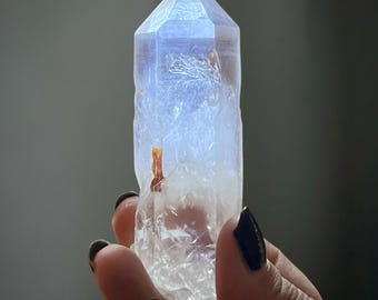 Rare Blue Needle Lightning Strike Lemurian Quartz | Channeling Crystal | Angel Feathers, Manifestation, Record Keepers