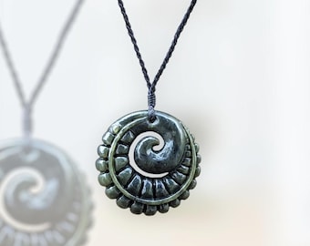 Pounamu Koru and Fern Pendant