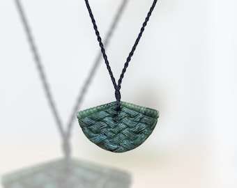 New Zealand Greenstone Pendant, Weaved Basket