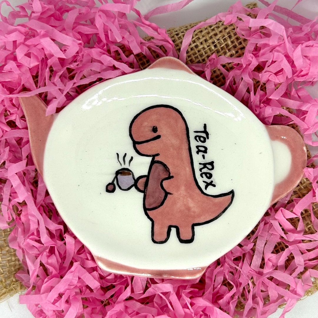 Hand-painted Ceramic Pink “tea-rex” Teabag Dish - Etsy UK