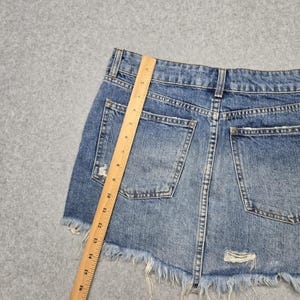 Free People Skirt Womens 27 Blue Denim Embroidered Studded Fringe Mini image 6