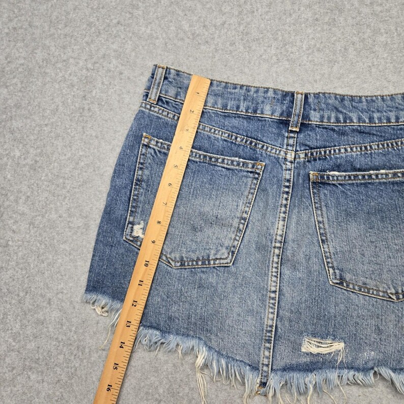 Free People Skirt Womens 27 Blue Denim Embroidered Studded Fringe Mini image 6